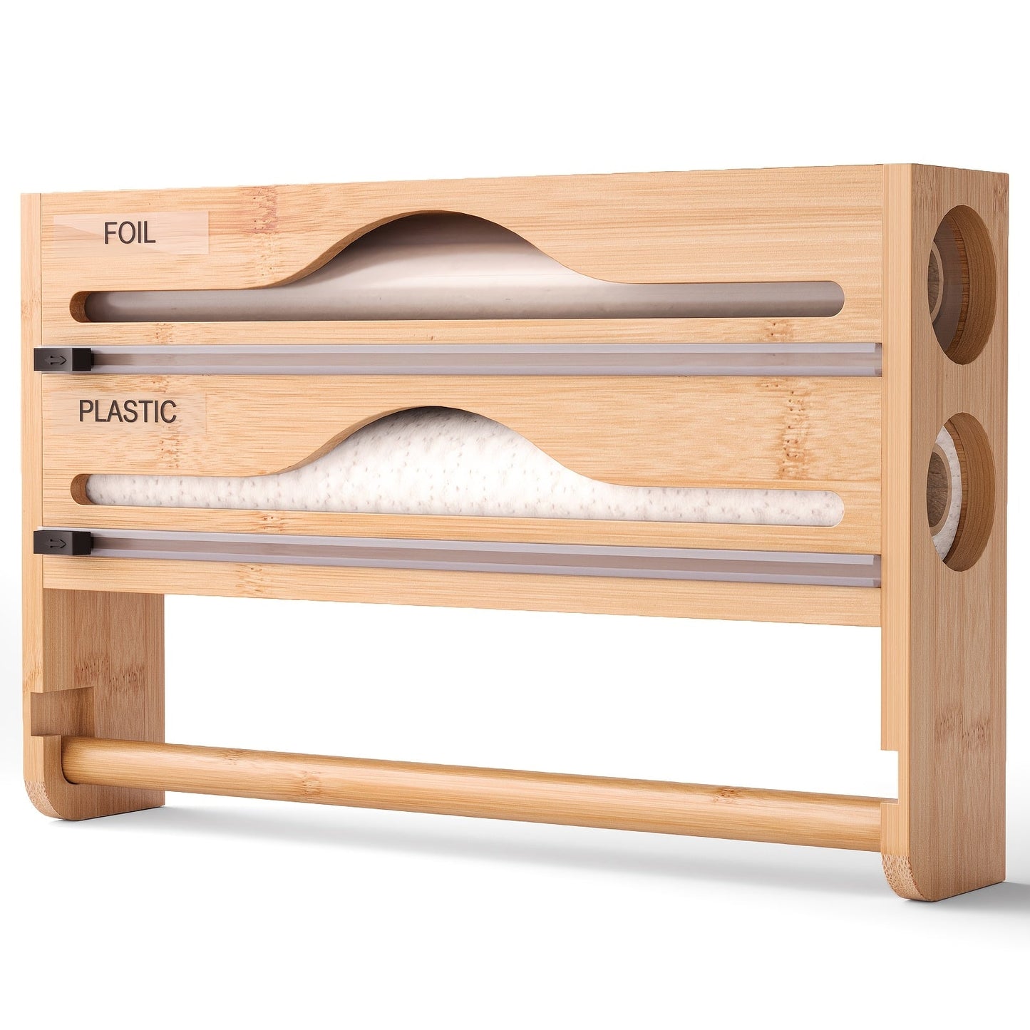 1pc Bamboo Kitchen Wrap Organizer - 4-in-1 Wall Mount Storage for