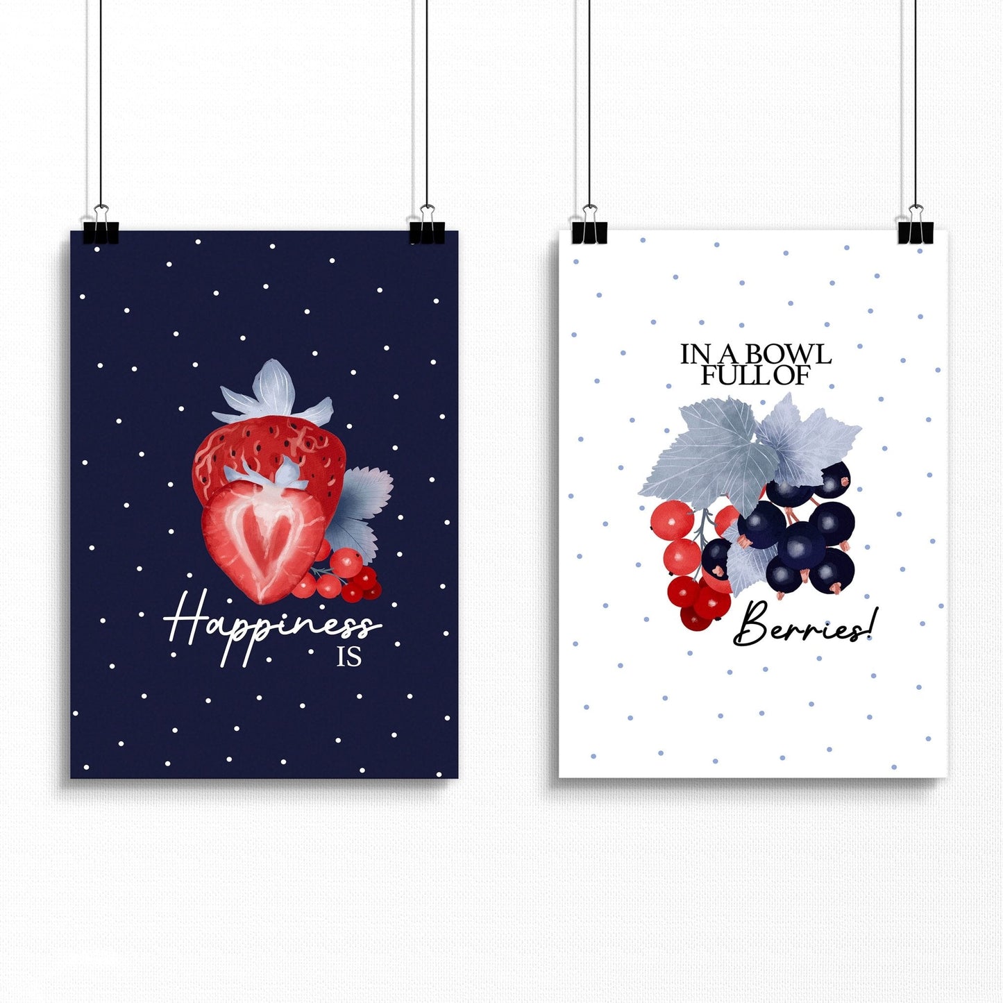 Prints for a kitchen wall | Set of 2 Berries wall art