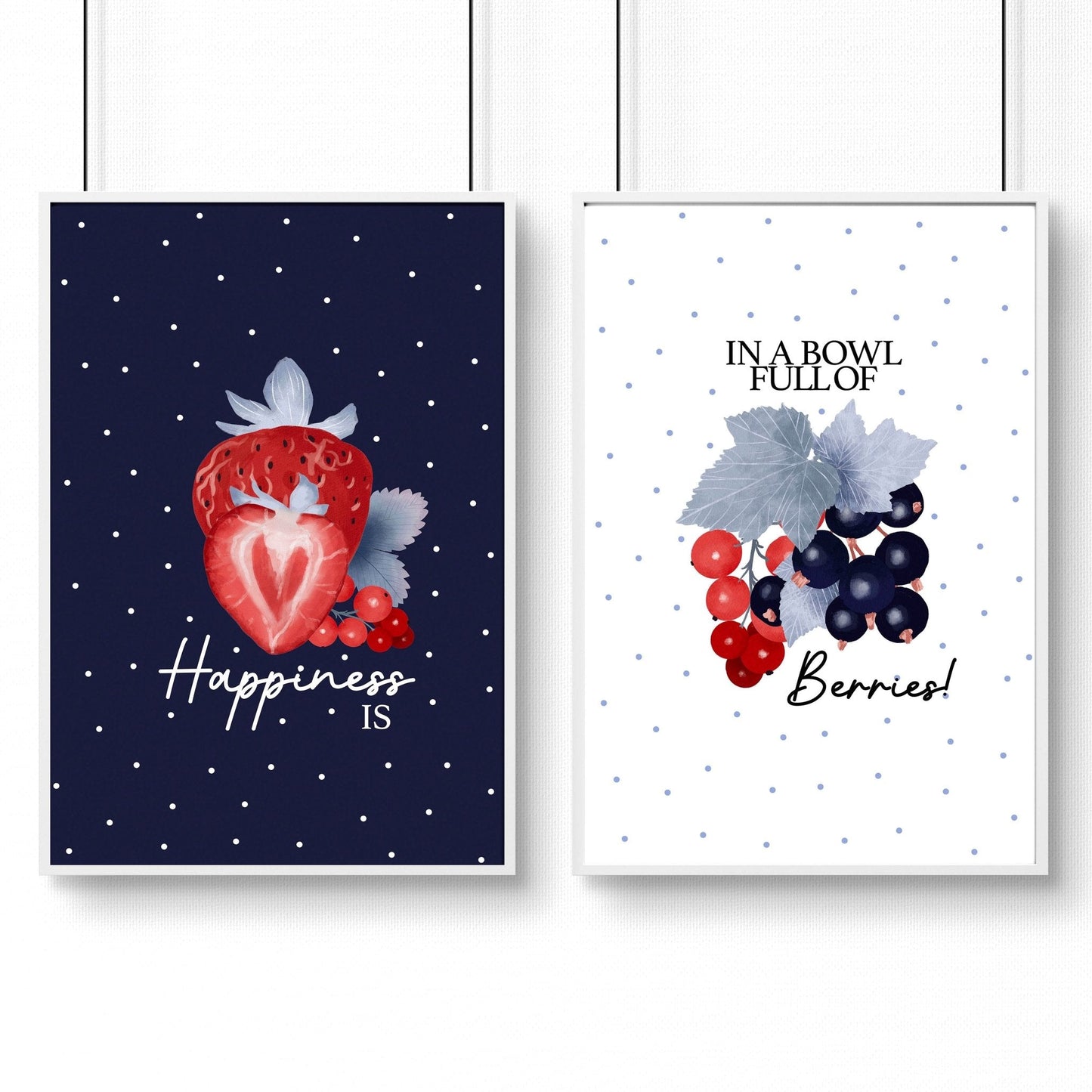 Prints for a kitchen wall | Set of 2 Berries wall art