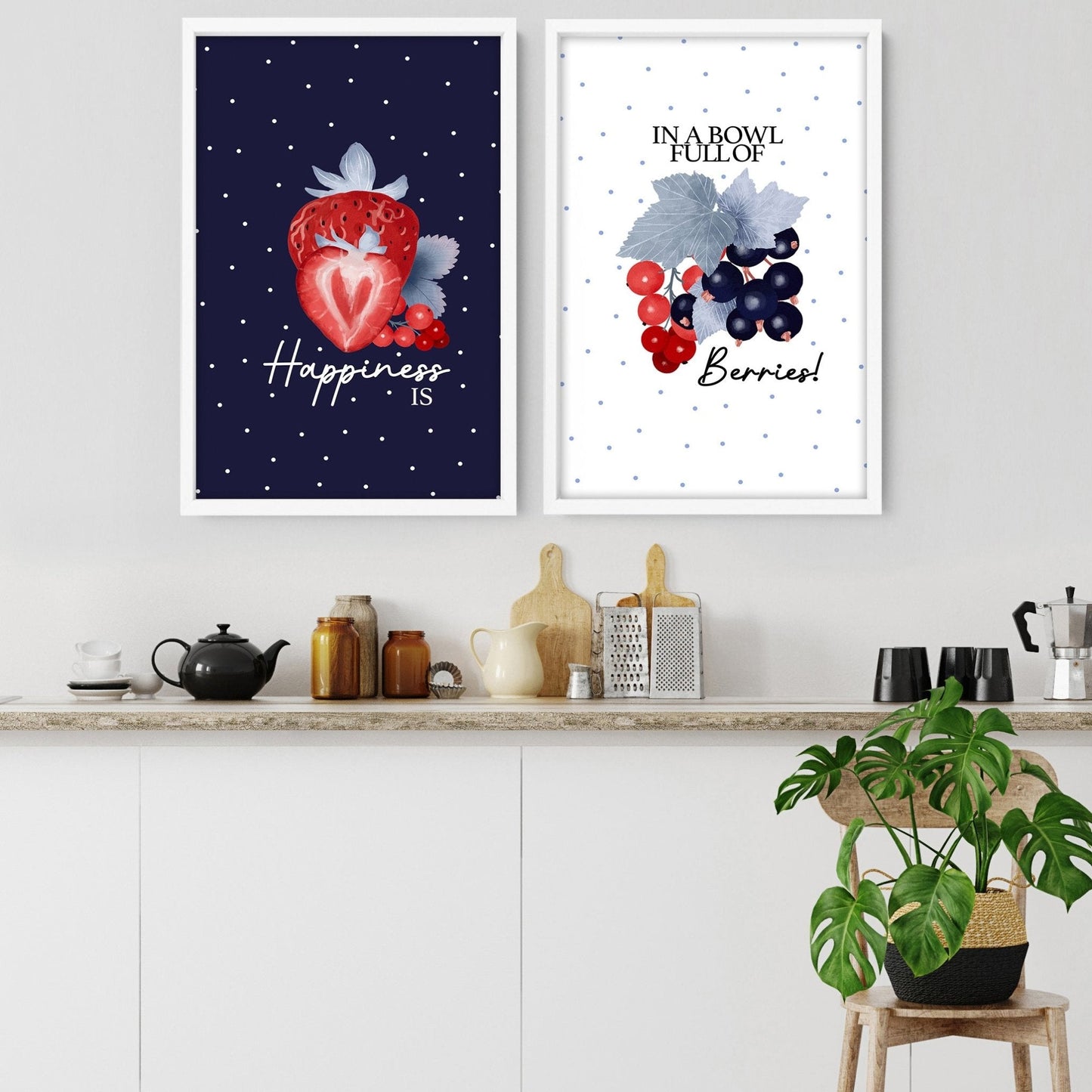 Prints for a kitchen wall | Set of 2 Berries wall art