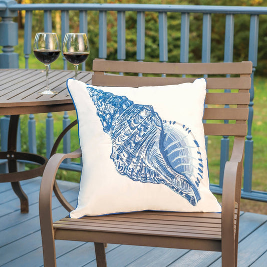 Blue Conch Shell Pillow - Indoor/outdoor Pillow