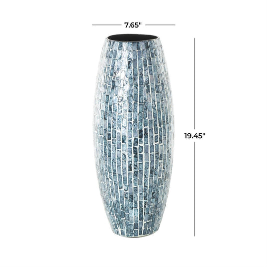 Blue Mother of Pearl Shell Handmade Mosaic Inspired Decorative Vase