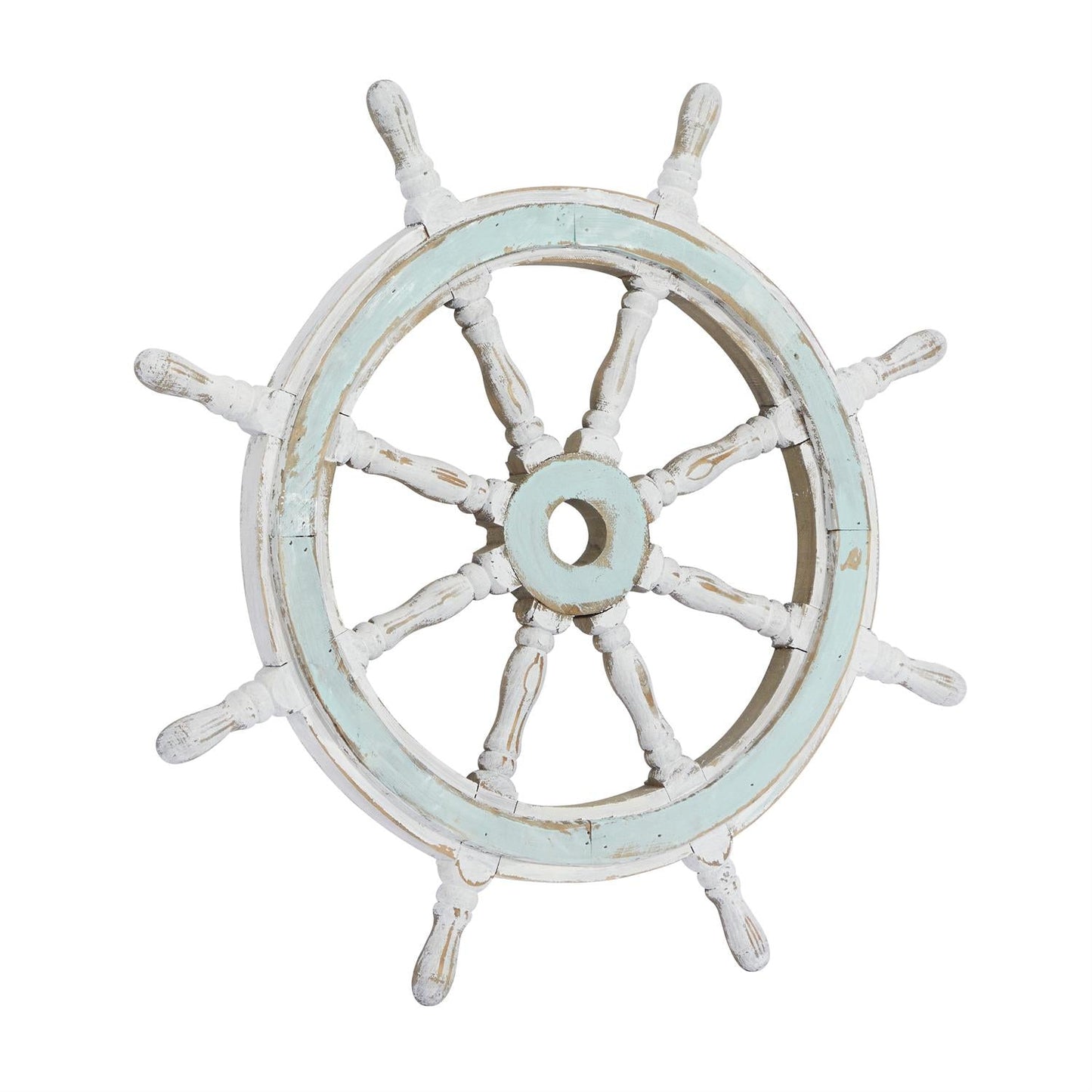 Blue Wood Distressed Ship Wheel Wall Decor