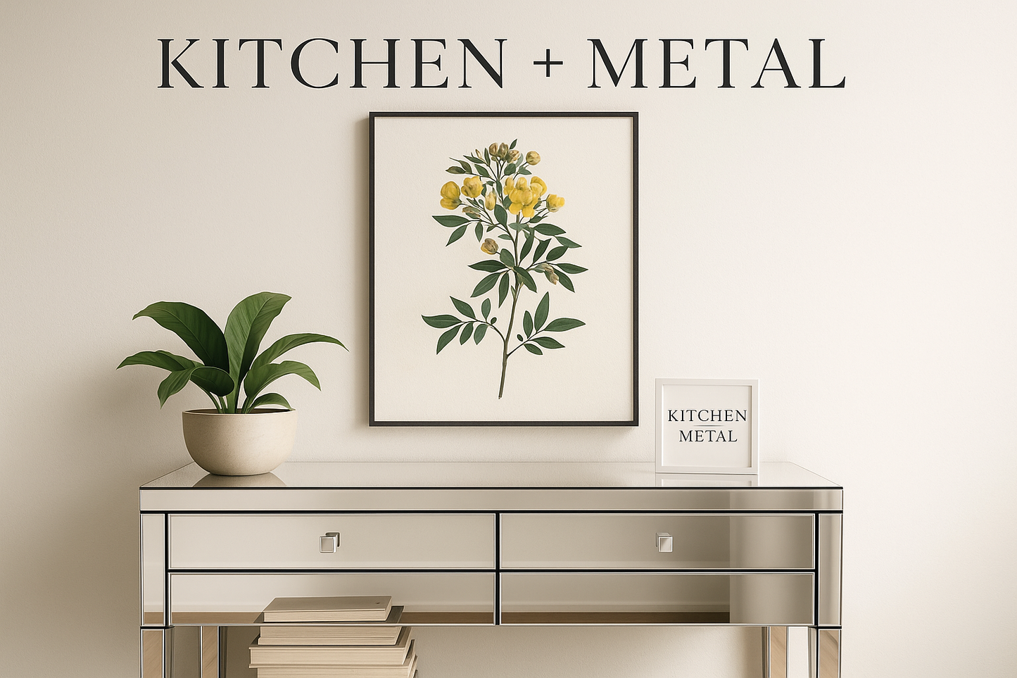 Botanical Artwork with Kitchen + Metal Typography