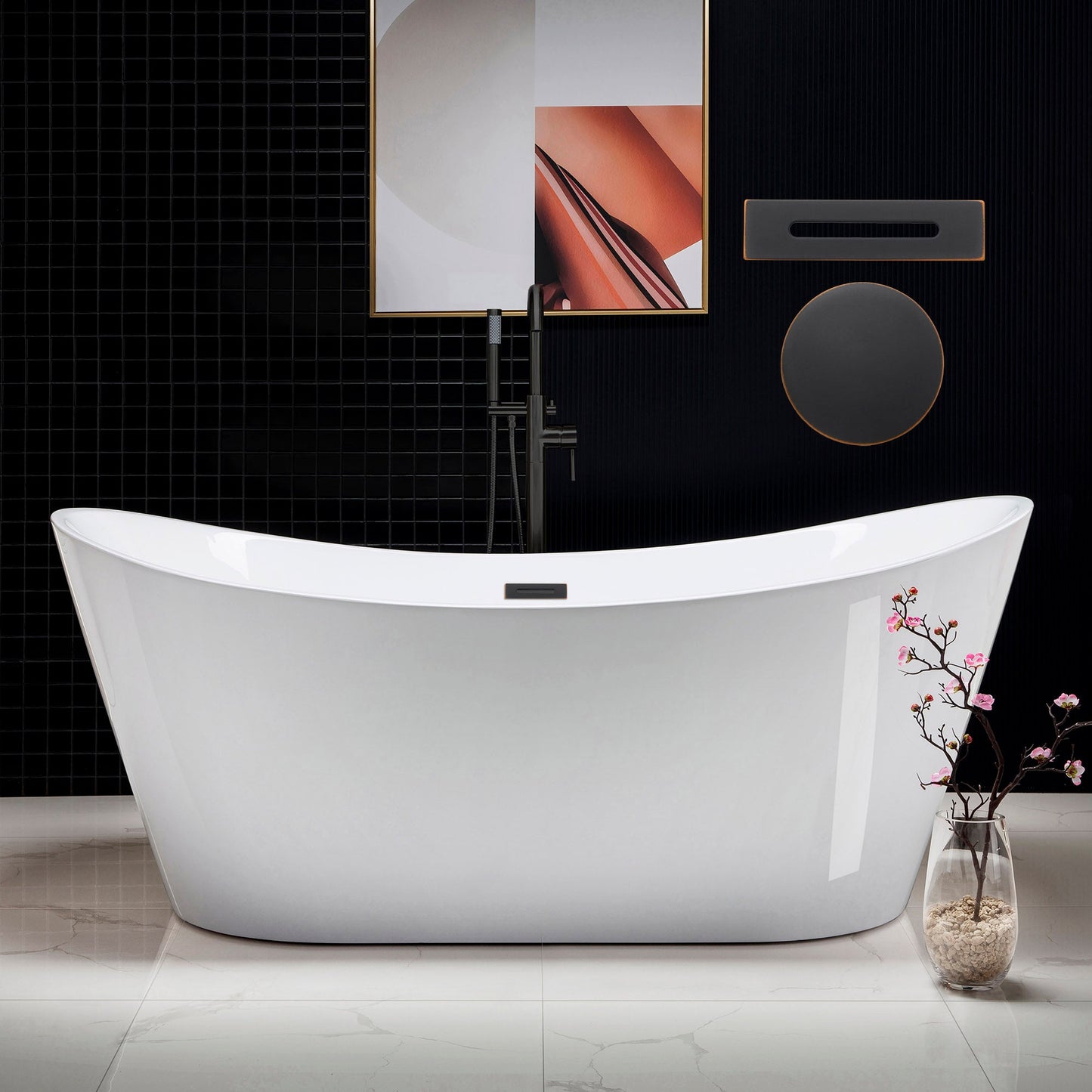 WOODBRIDGE 71" Acrylic Freestanding Bathtub Contemporary Soaking Tub