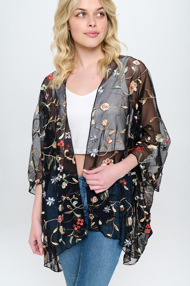 Floral Embroidered Mesh Oversized Kimono | Apparel | Kitchen + Metal