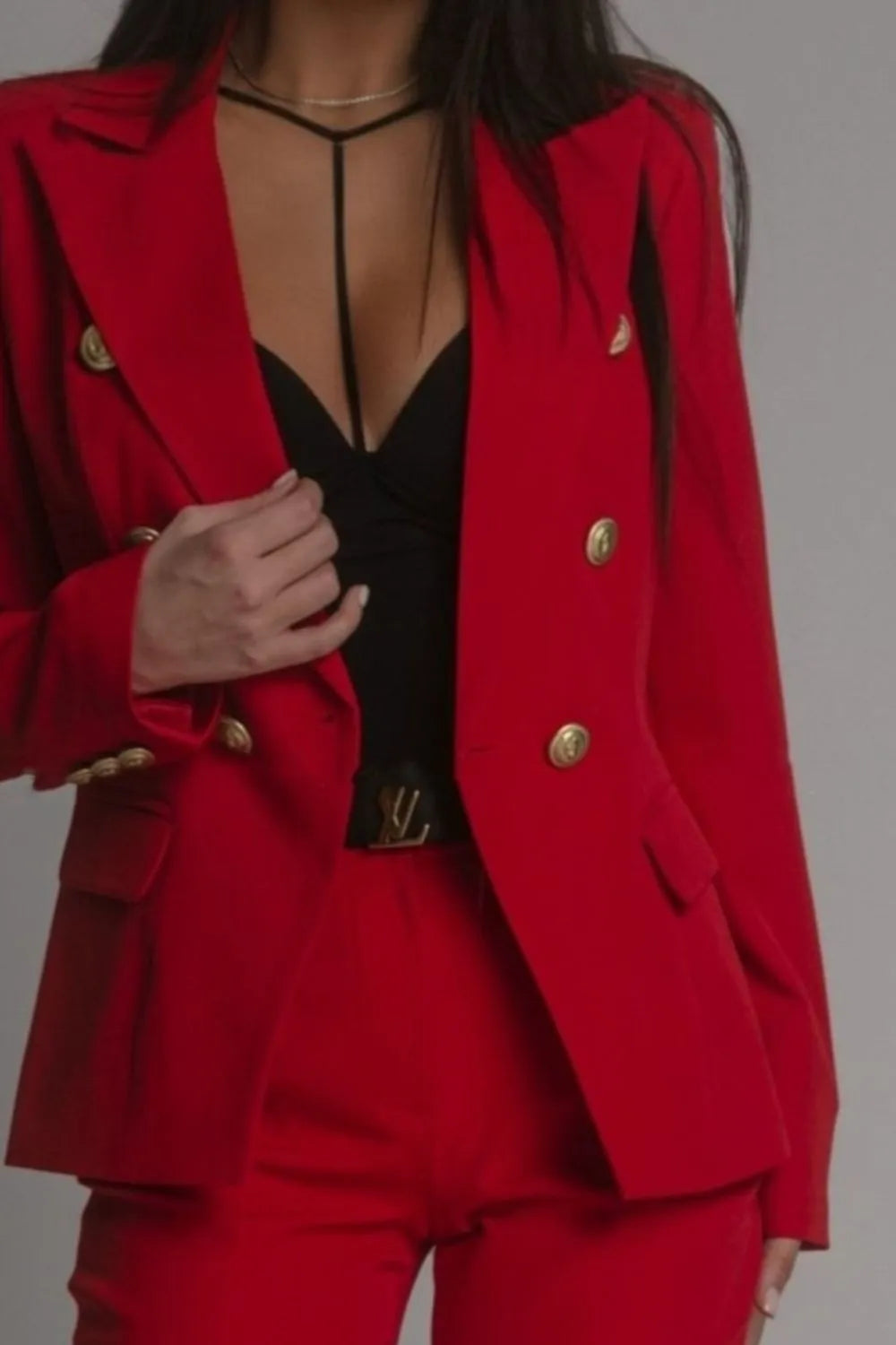 Full Size Plus Size Blazer Pantsuit with Lapel Collar and Long Sleeves