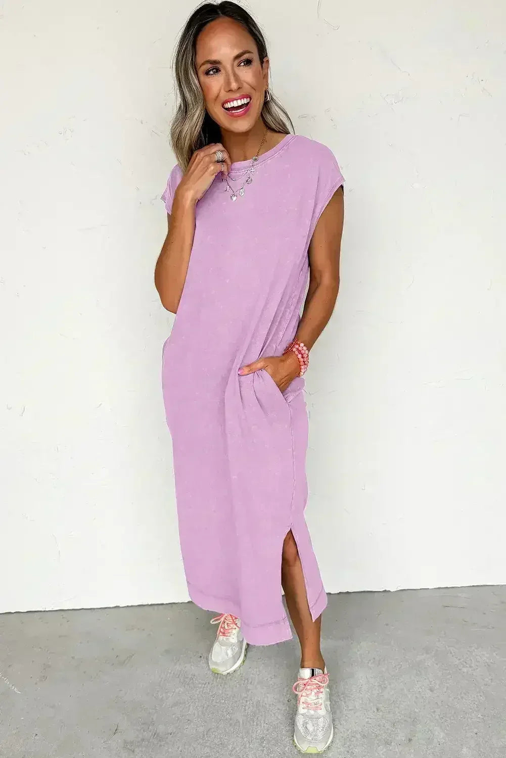 Carrot Mineral Wash Pocketed T-shirt Dress
