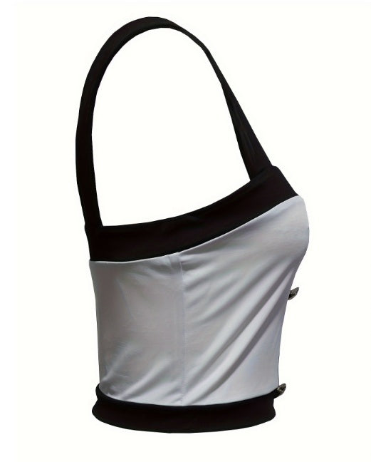 Women's Color Block Slim Fit Vest - Square Neck Sleeveless Women's Top