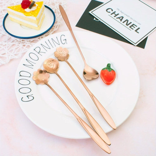 Set of 4 Cherry Blossom Stainless Steel Dessert Spoons