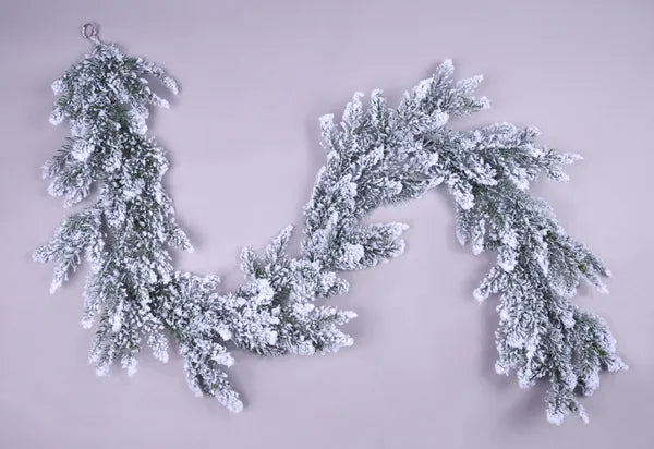 6'L FLOCKED NOBLE FIR GARLAND DK GREEN/WHITE