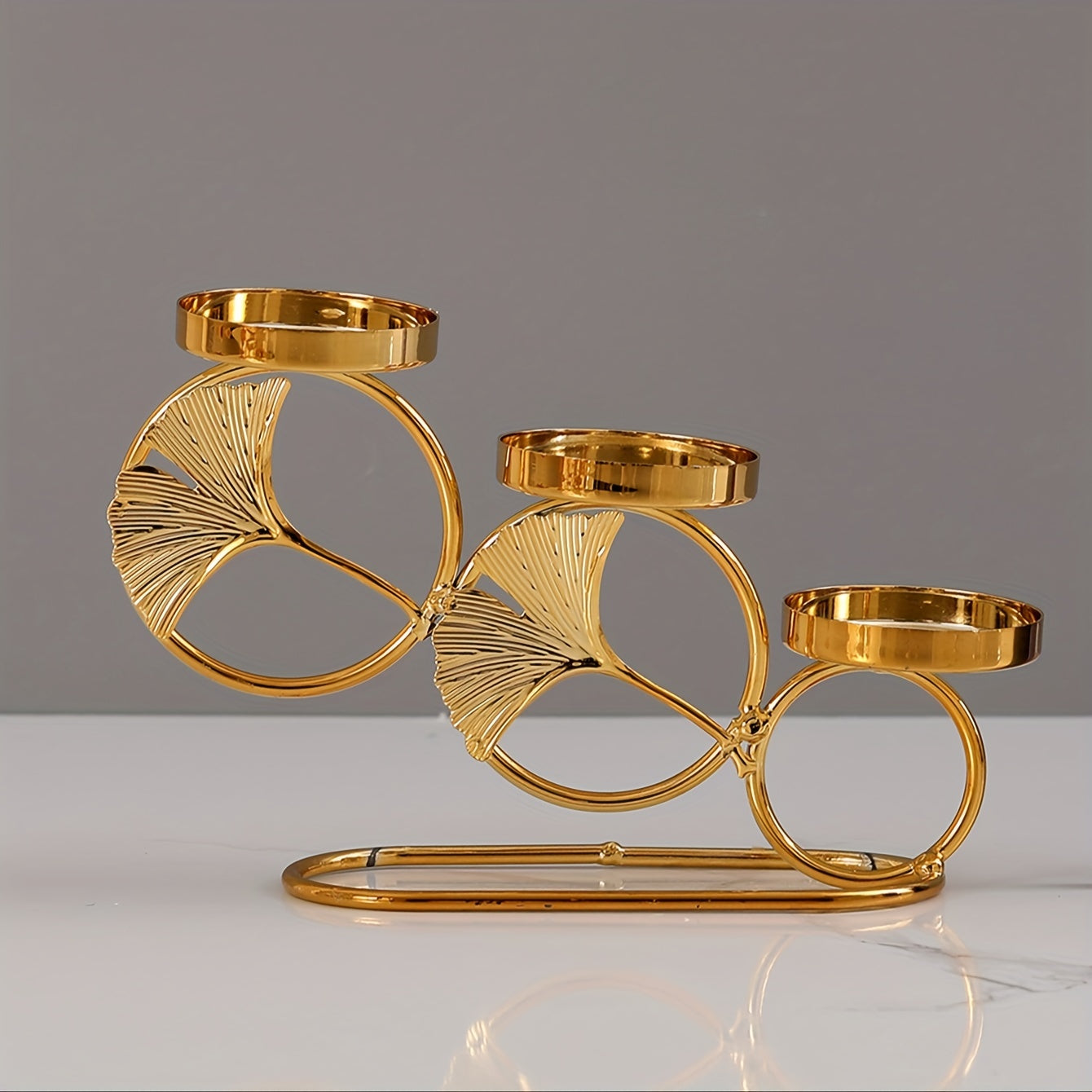 Elegant Ginkgo Leaf Candle Holder with Trio Cups Decor