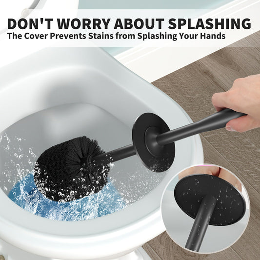 Black Toilet Bowl Brush Set with Long Handle and Holder