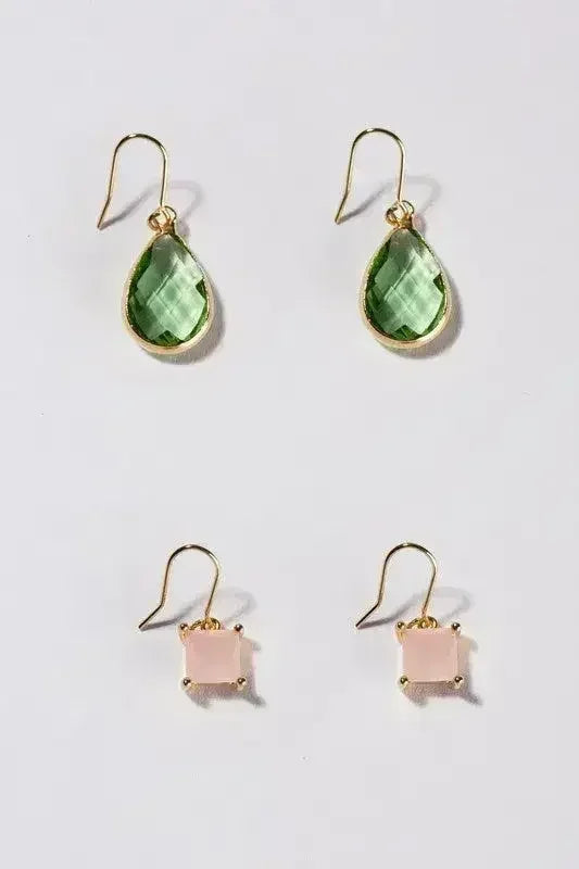 Glass Stone Earring Set - Nickel-Free Danglers | Femstylo