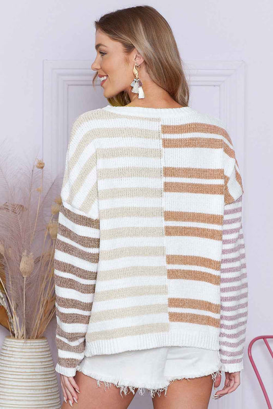 Color Block Striped Sweater Women's Drop Shoulder Pullover Women's Top