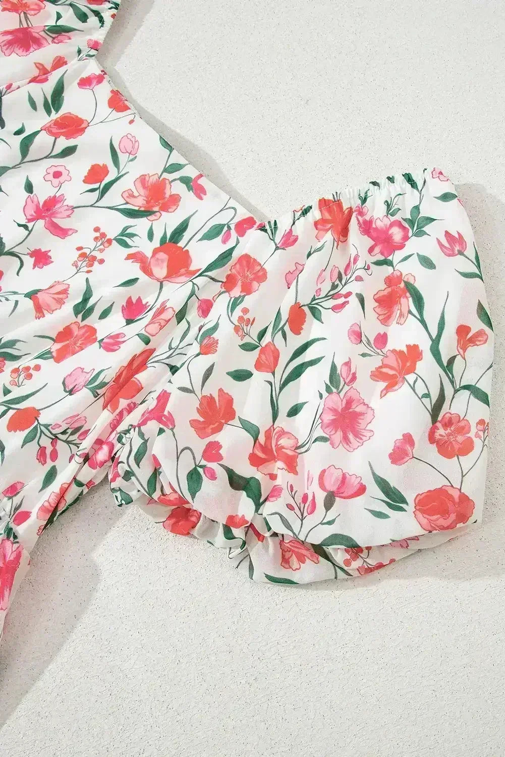 Pink Floral Puff Sleeve Square Neck Empire Waist Tiered Maxi Dress