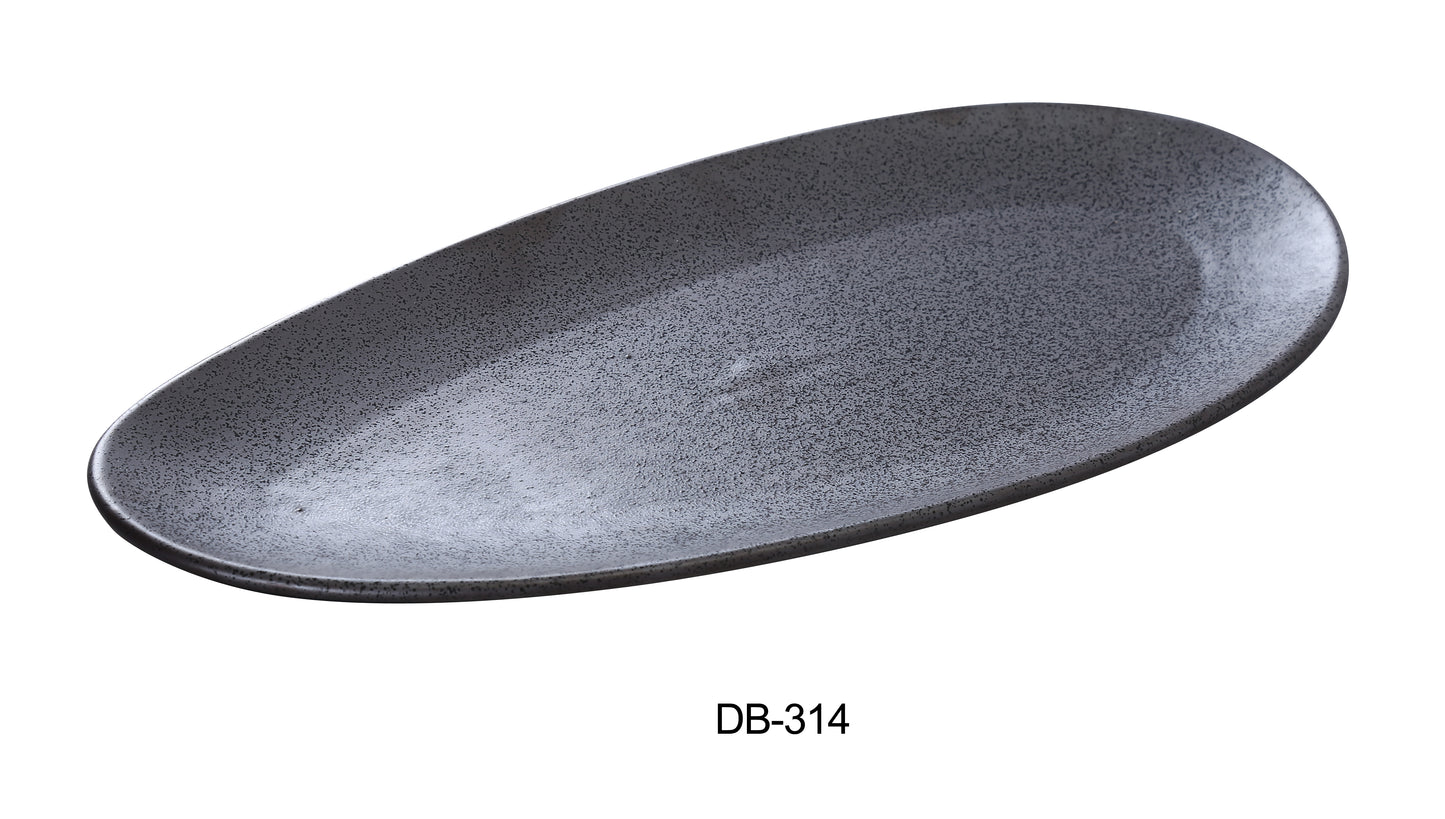 Yanco DB-314 Diamond Black Collection 14" X 6.5" Leaf Shape Plate | Kitchen + Metal