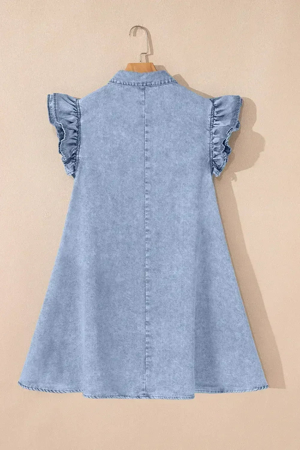 Beau Blue Ruffle Sleeve Button Down A-line Mini Denim Dress