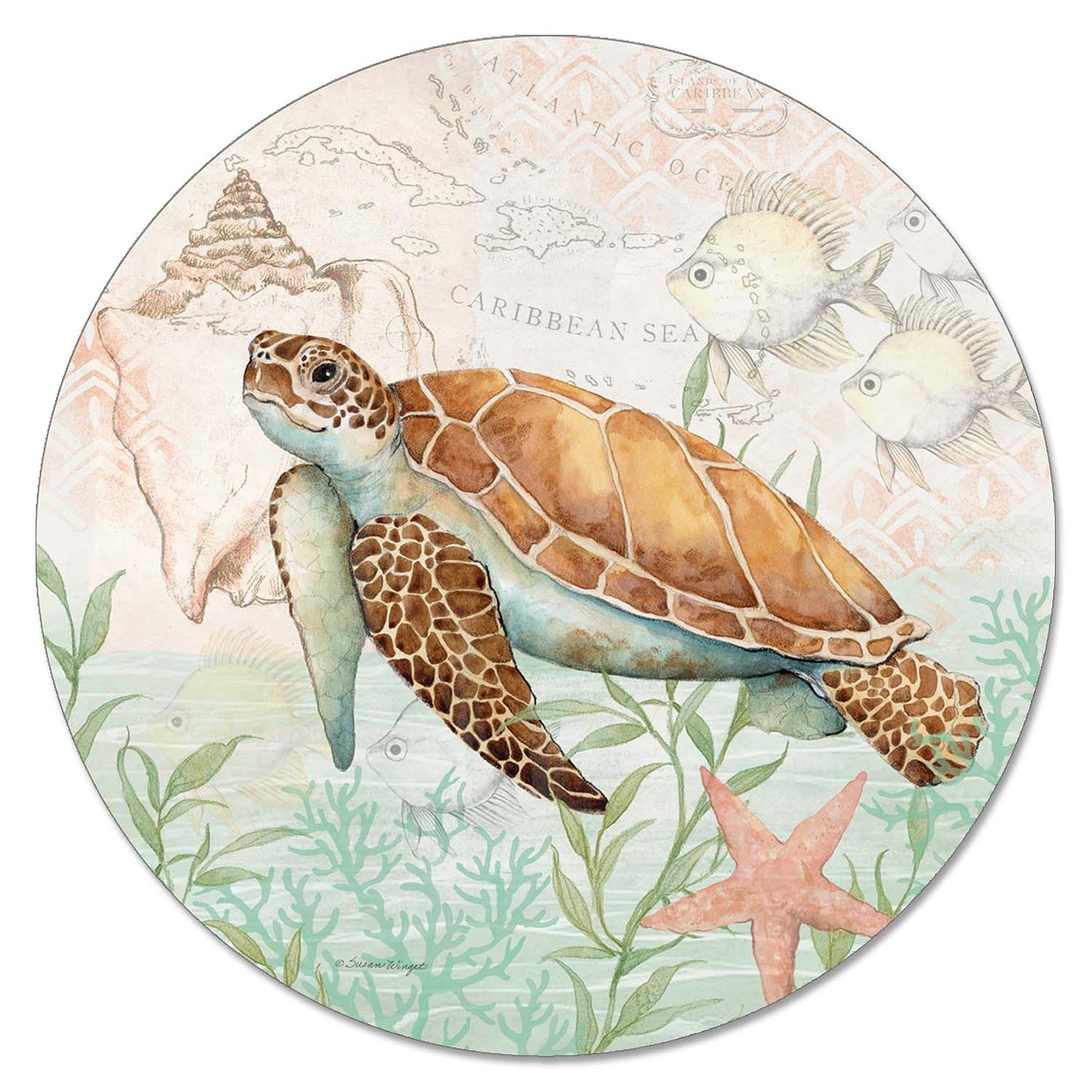 Caribbean Seas Glass Lazy Susan Turntable