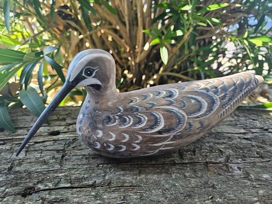 Carved Wooden Snipe Sitting Home Decor – 10.5" x 3.5"