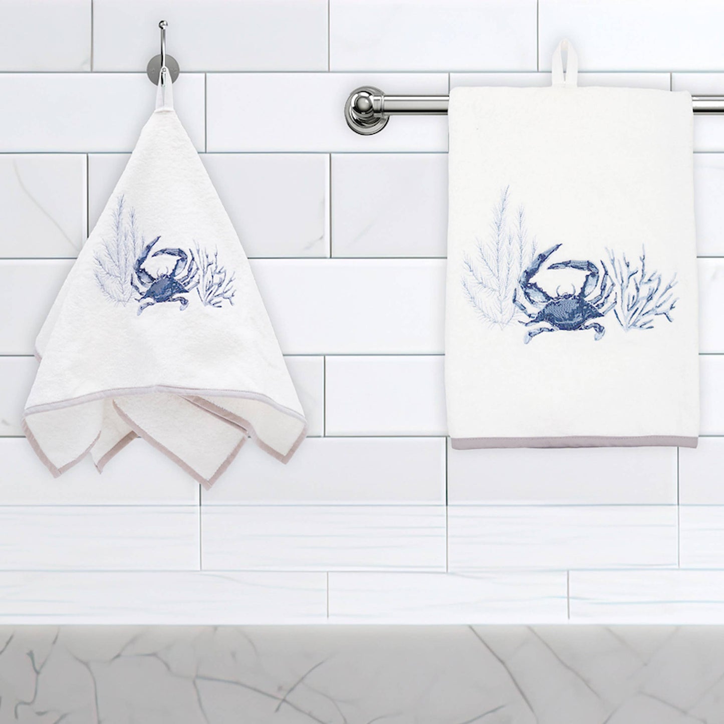 Blue Crab Terrycloth Guest Hand Towel