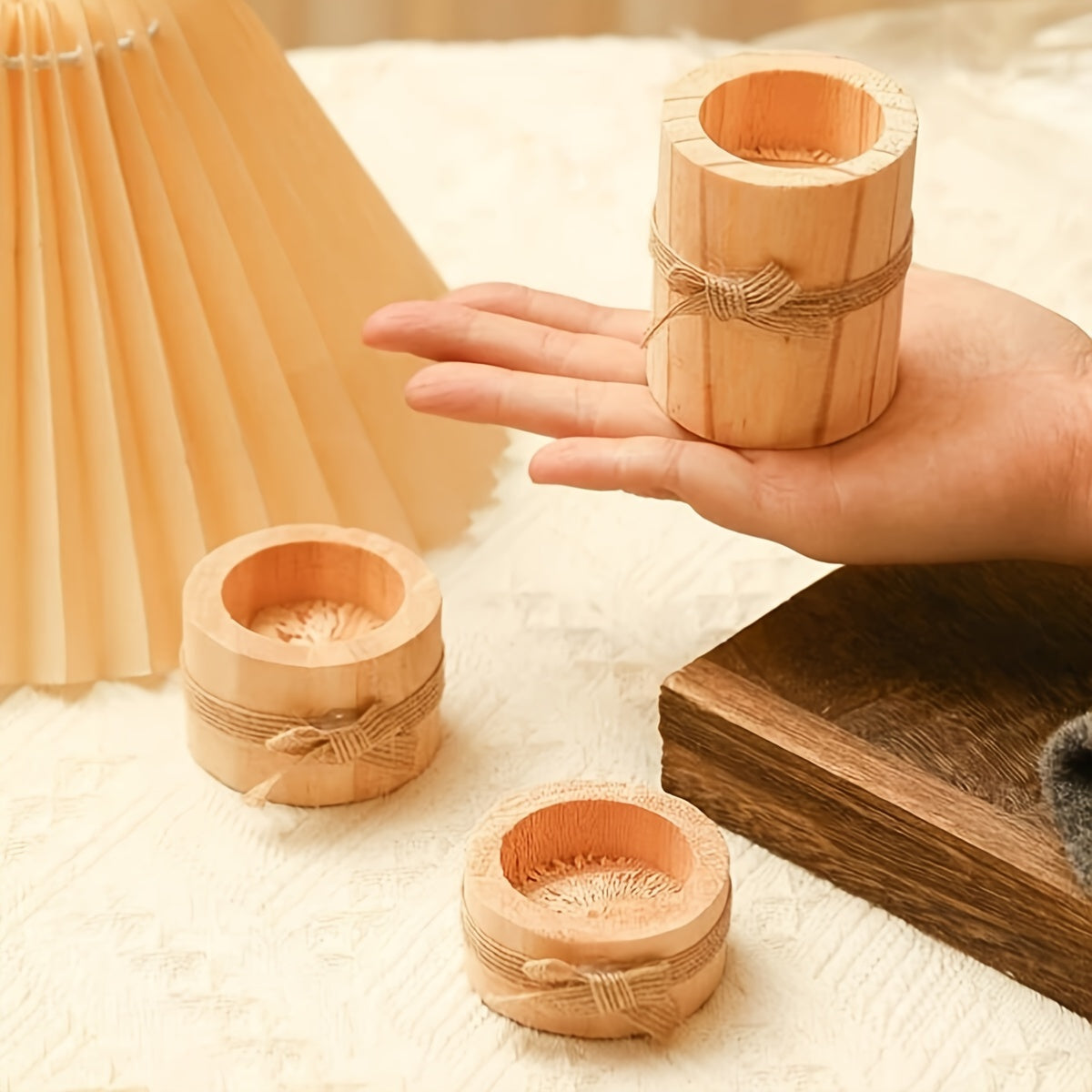 Elegant Wooden Cylindrical Candlesticks Set Handmade Home Decor
