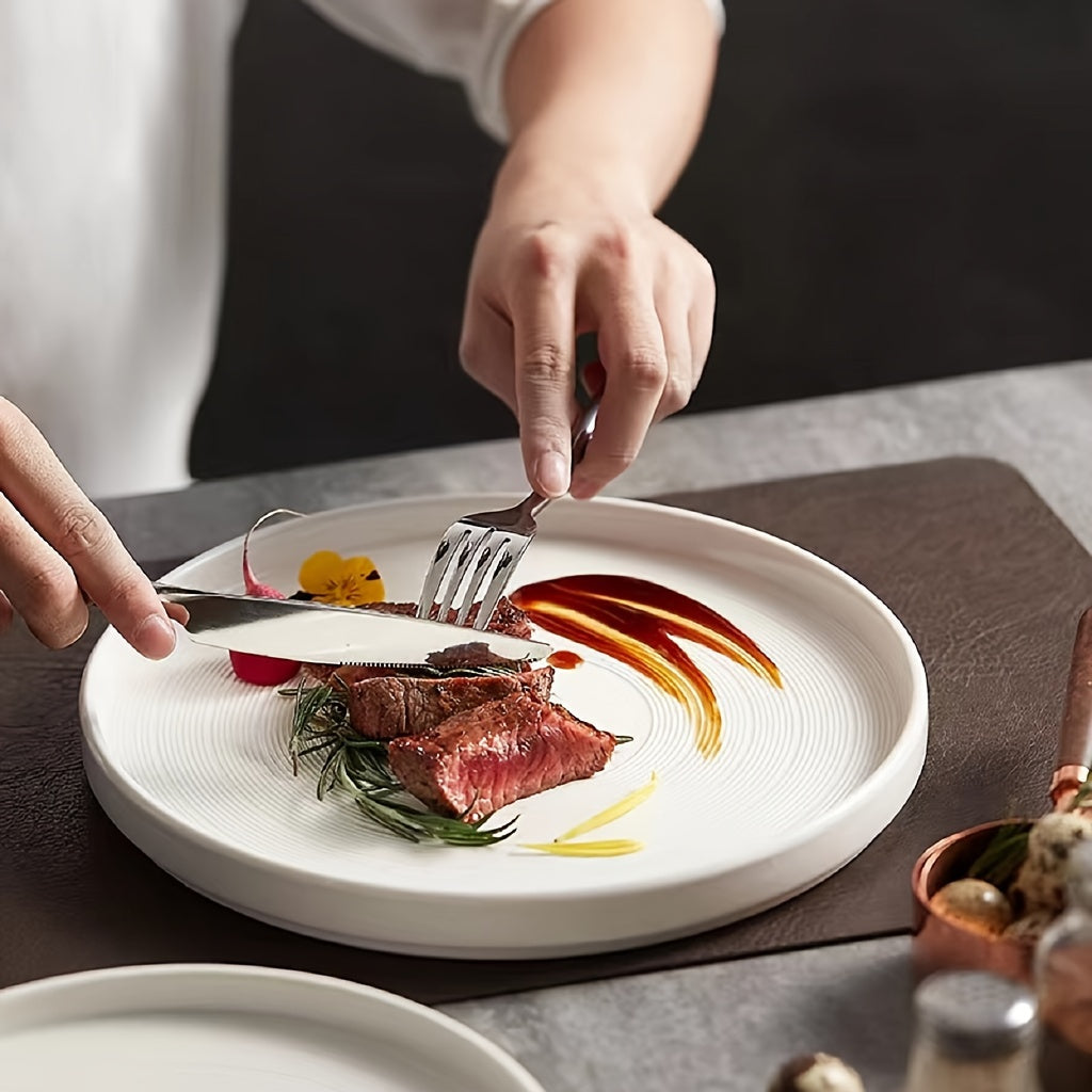 Elegant Hans White Ceramic Steak Pasta Plate Set