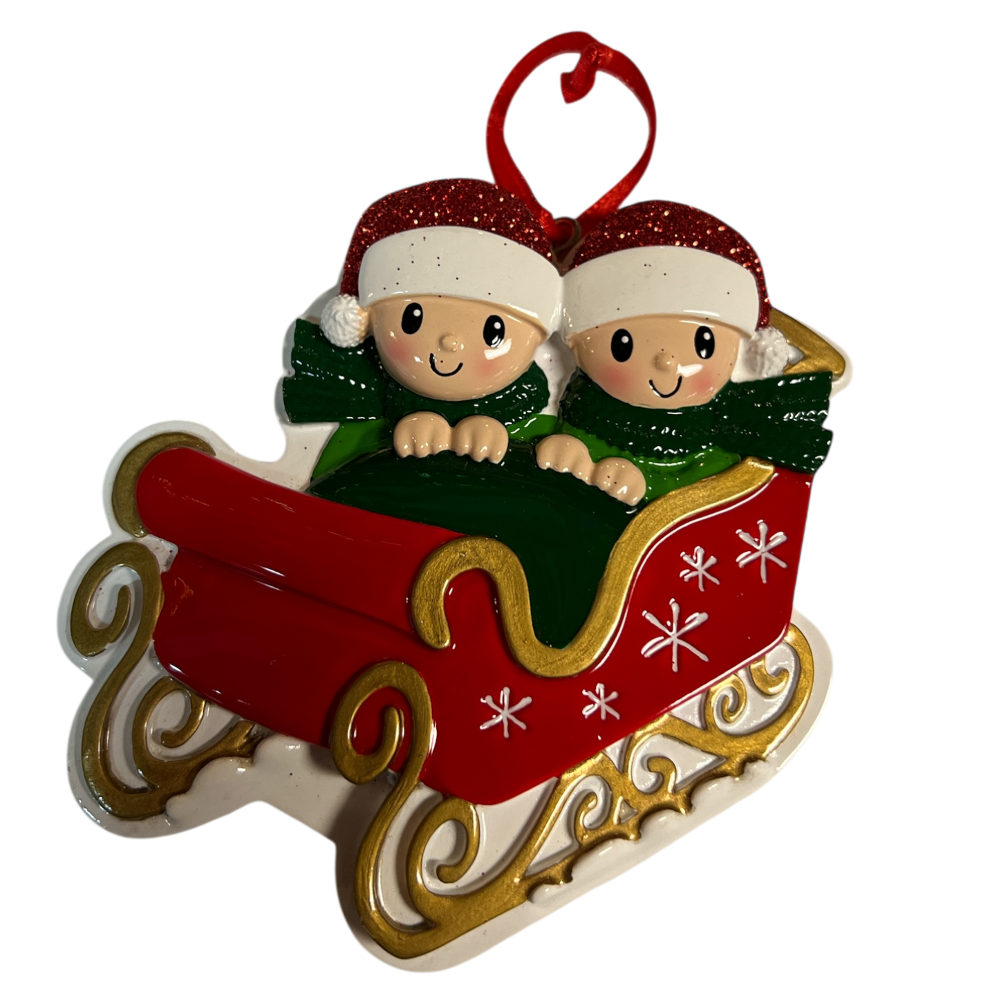 Sleigh With Gold Rails Family of 2 Ornament
