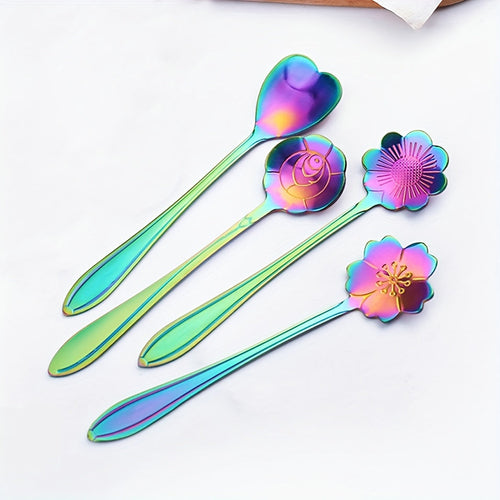 Set of 4 Cherry Blossom Stainless Steel Dessert Spoons