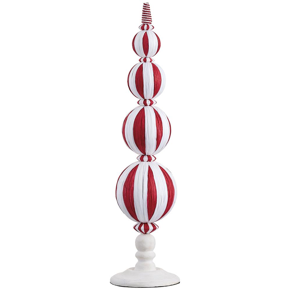 Candy Cane Lane - 21" Raffia Ball Table Top Finial - Red White