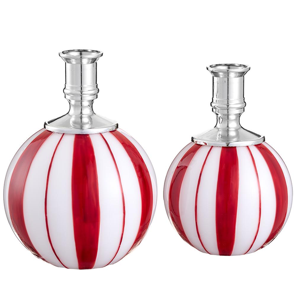 Candy Cane Lane - 6"-6.5" Glass Tapper Candleholder (set of 2) - Red White