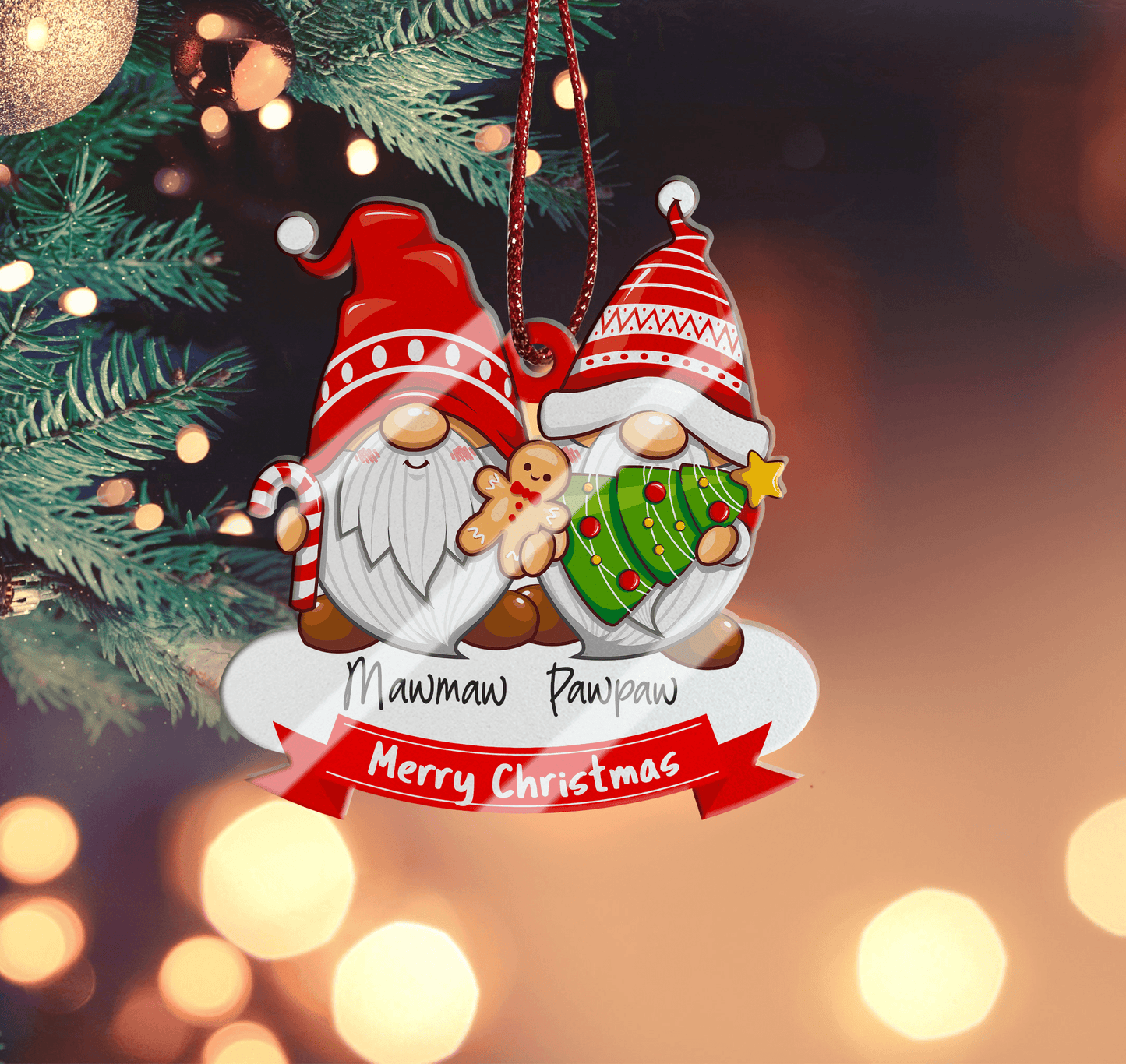 Christmas Family Gnome Ornament - Custom Shaped Ornament Acrylic - Christmas Gift for Family, Friends, Babies, Mothers and Grandma
