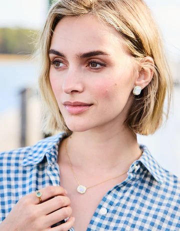 Clara Window Stud Earrings - White Opal
