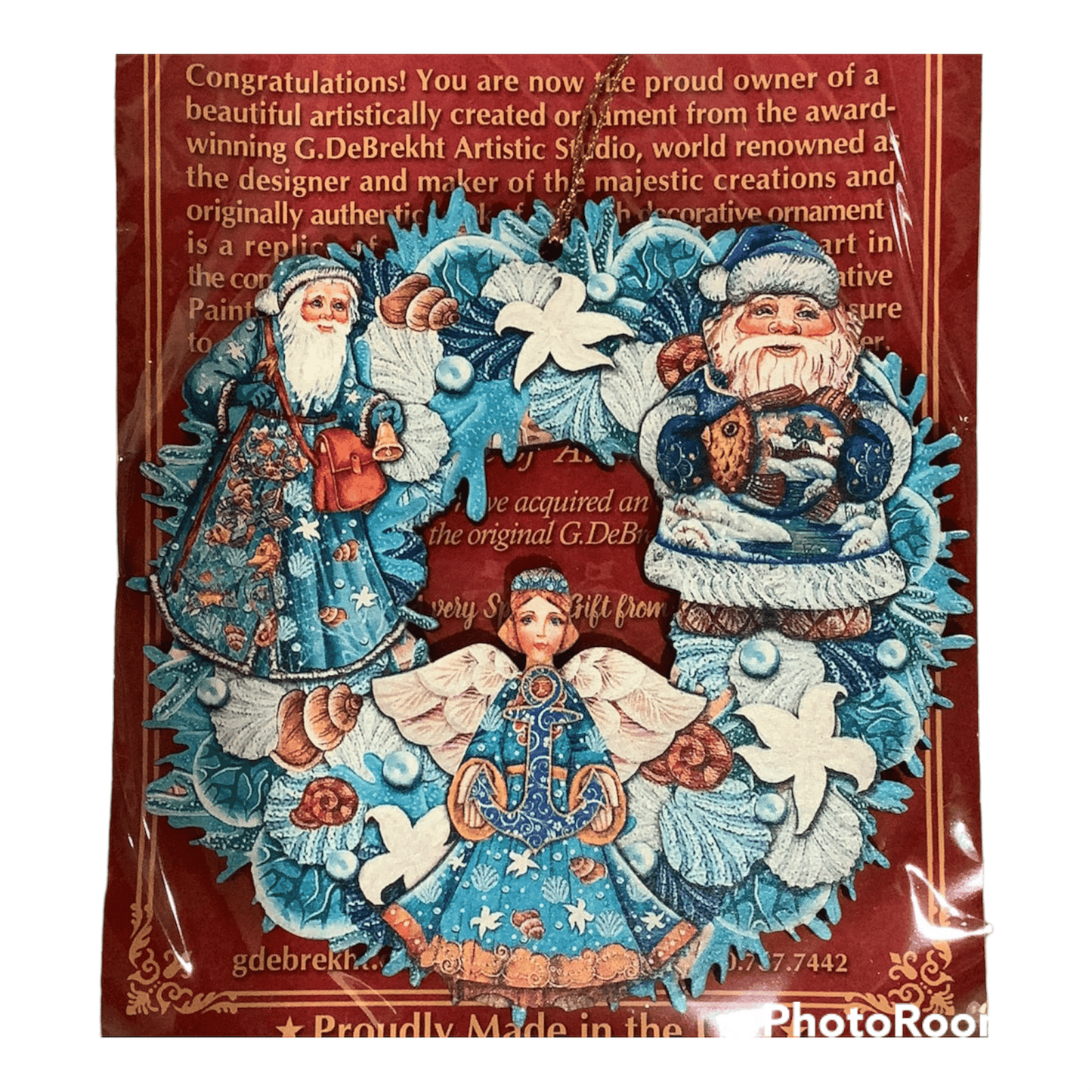 Coastal Santa Wreath Wooden Ornament