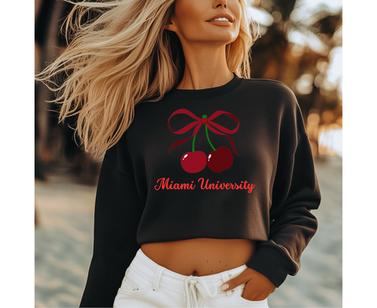 Customizable: Coquette Cherry Cropped Fleece Crew