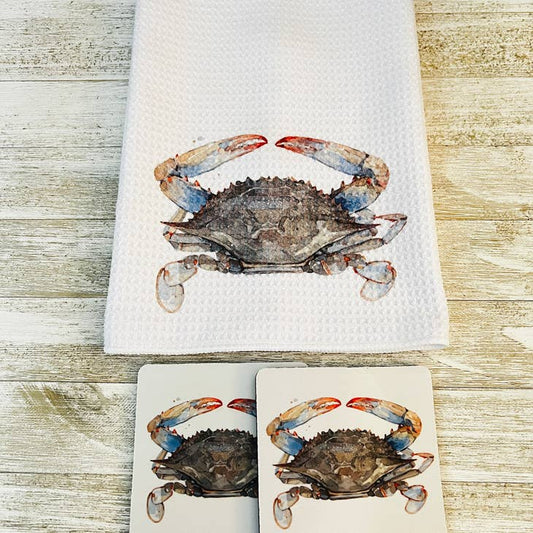 Crab Towel and Coasters