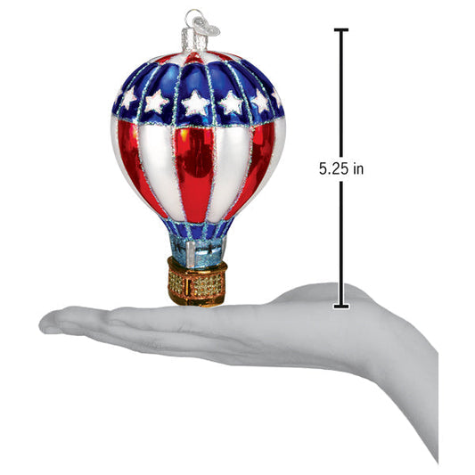Patriotic Hot Air Balloon Glass Ornament
