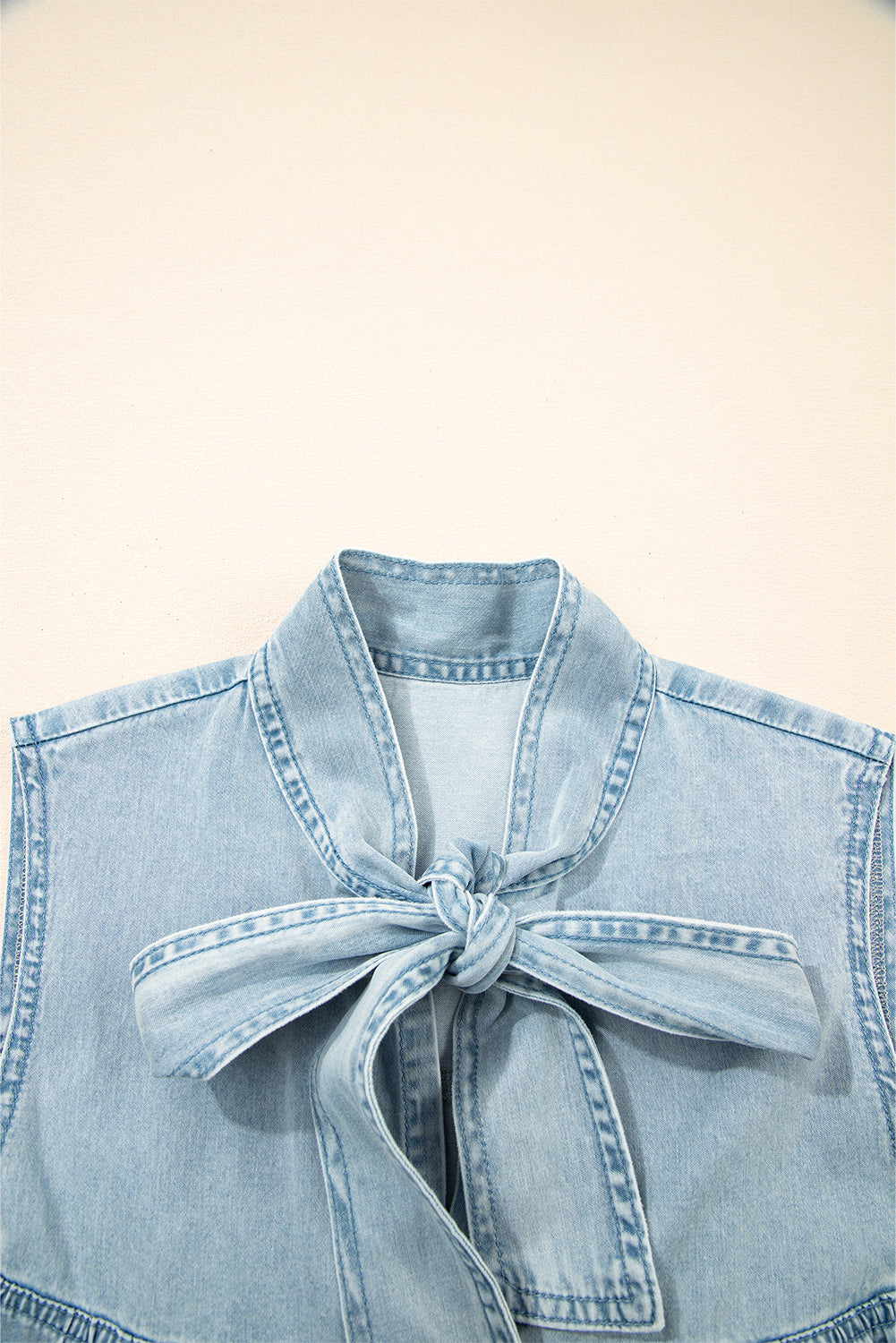 Beau Blue Bowknot Neck Ruffle Sleeveless Mini Dress