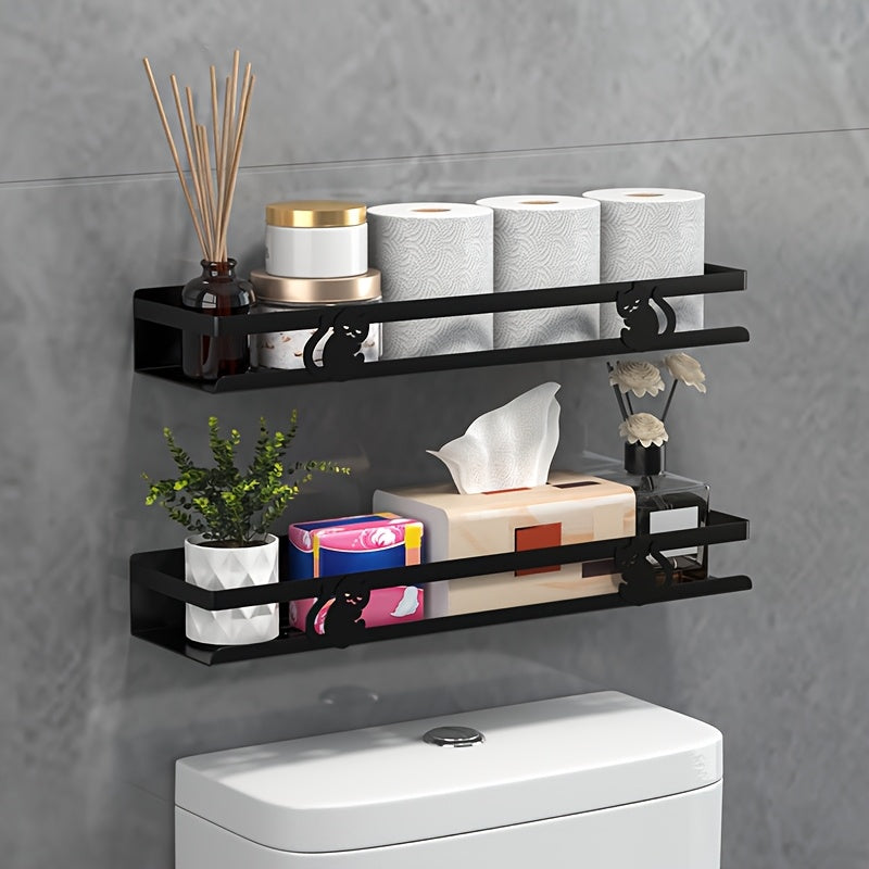 NoDrill Black Bathroom Storage Rack SpaceSaving Iron Organizer