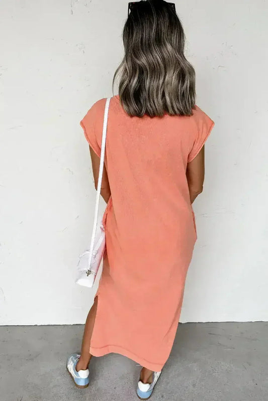 Carrot Mineral Wash Pocketed T-shirt Dress