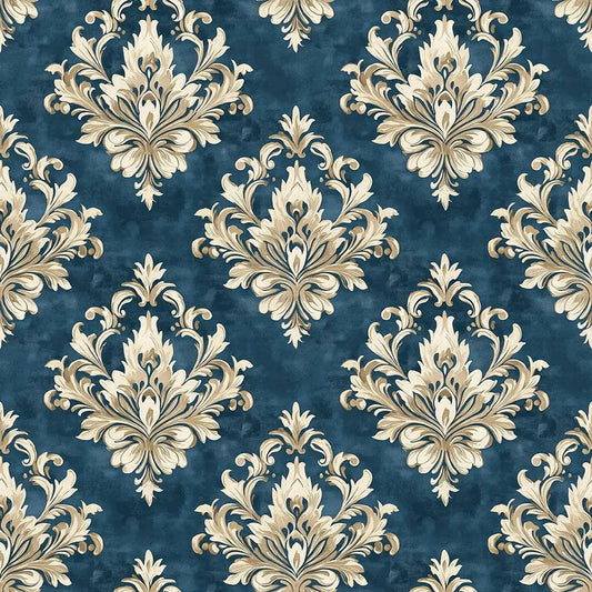 Gilded Sapphire Damask Flourish