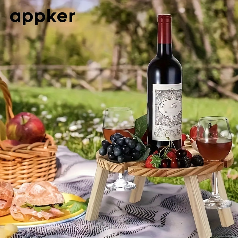 Appker Round Folding Wooden Serving Tray with Legs