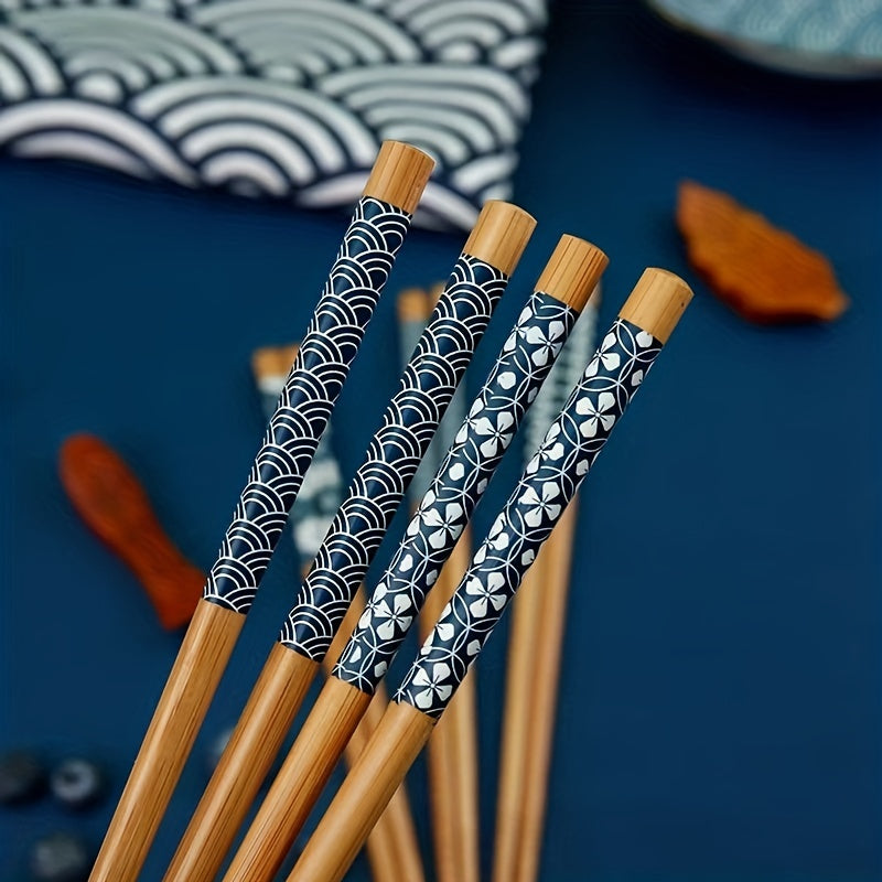 5 Pairs Premium Reusable Multicolor Nonslip Bamboo Chopsticks | Kitchen + Metal