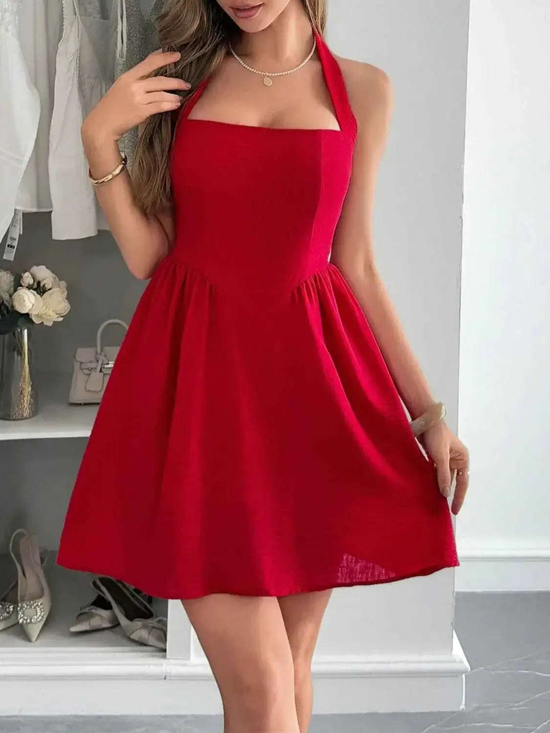 Halter Neck Mini White Summer Dress