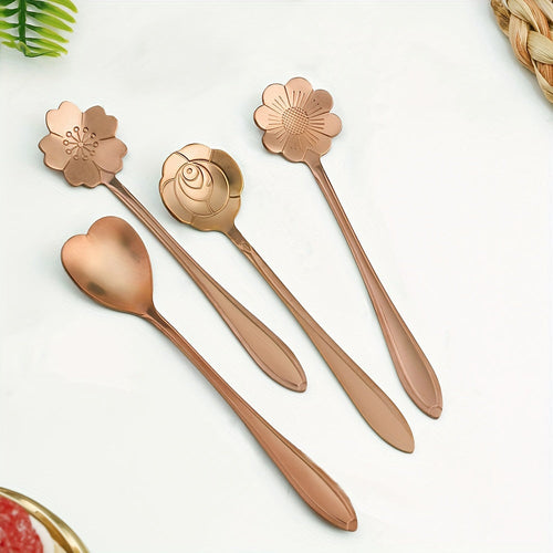Set of 4 Cherry Blossom Stainless Steel Dessert Spoons
