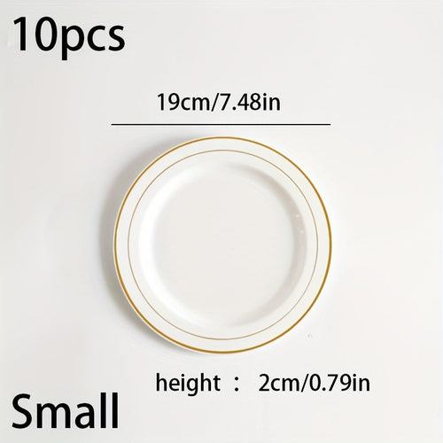 10 Elegant GoldEdged Plastic Plates 75inch White