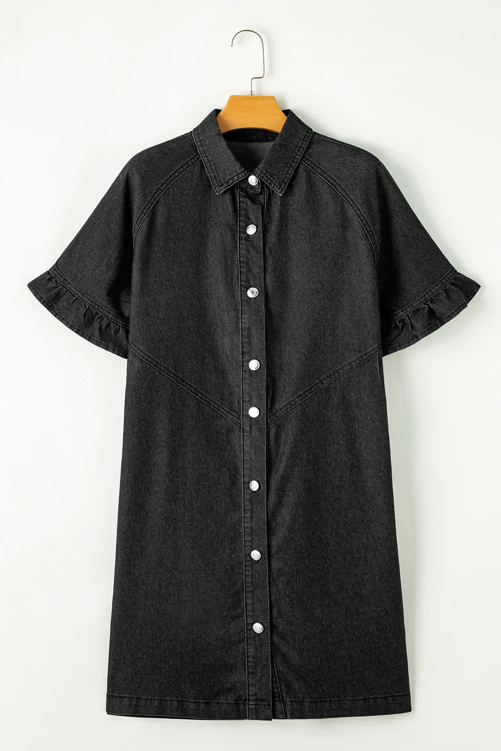 Dark Blue Short Sleeve Button Up Loose Denim Shirt Dress