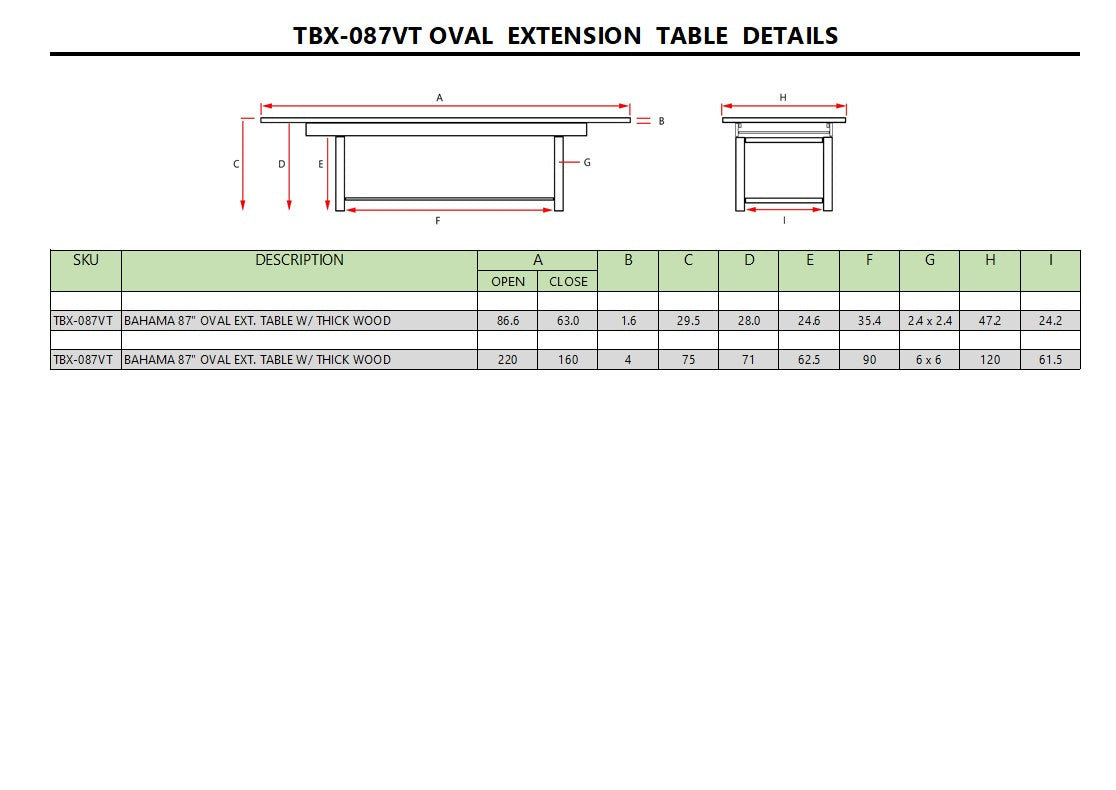 Bahama 87" Oval Extension Table Extra Thick