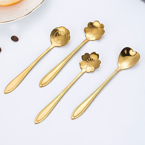 Set of 4 Cherry Blossom Stainless Steel Dessert Spoons