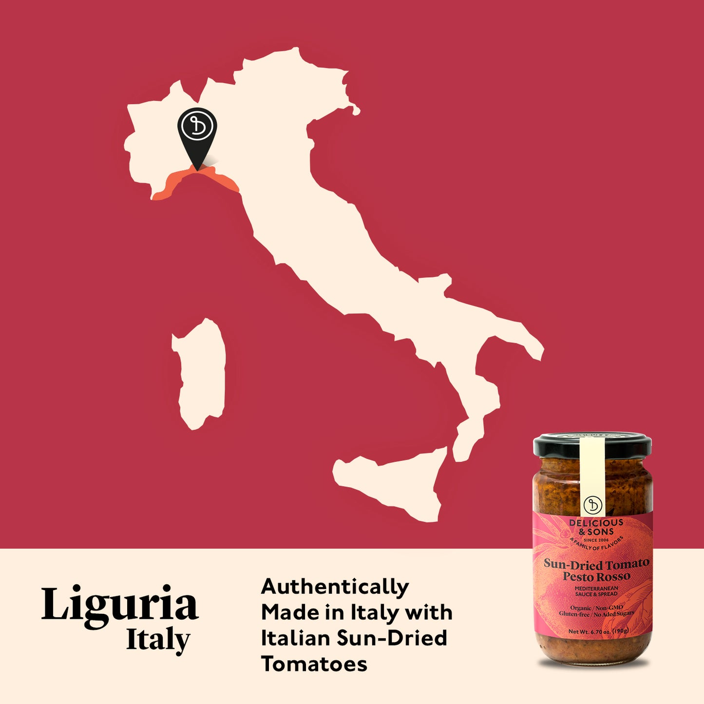 Delicious & Sons Organic Sun-Dried Tomato Pesto Rosso 6.70 oz 3 Pack | Kitchen + Metal